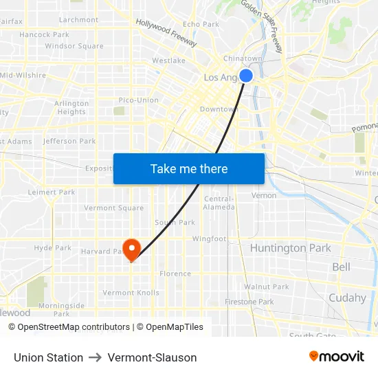 Union Station to Vermont-Slauson map
