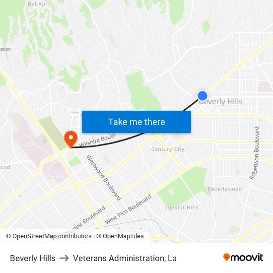 Beverly Hills to Veterans Administration, La map