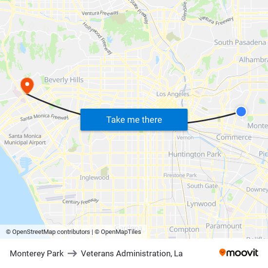 Monterey Park to Veterans Administration, La map