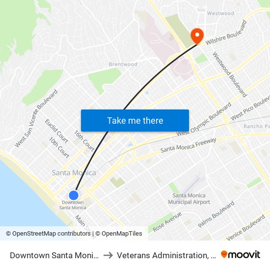 Downtown Santa Monica to Veterans Administration, La map