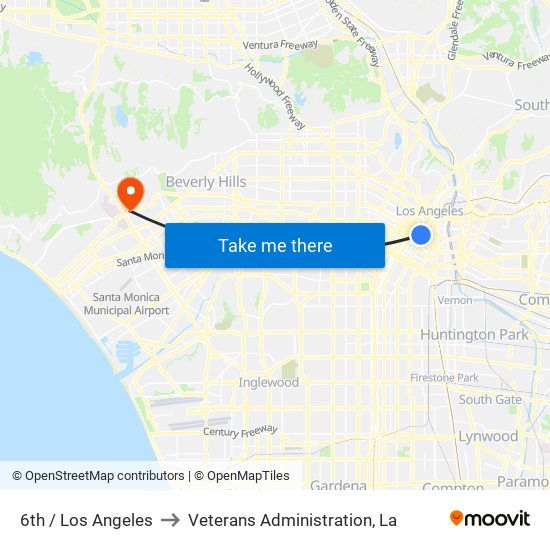 6th / Los Angeles to Veterans Administration, La map