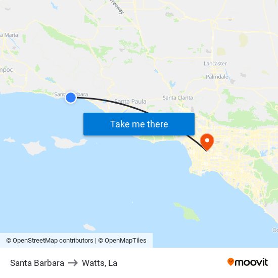 Santa Barbara to Watts, La map