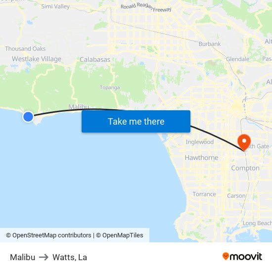 Malibu to Watts, La map