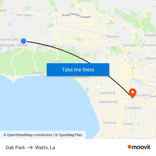 Oak Park to Watts, La map