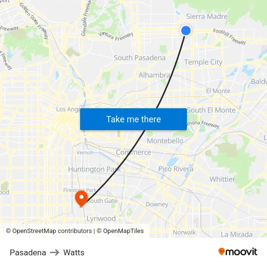 Pasadena to Watts map