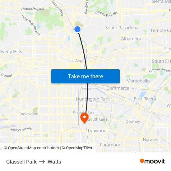 Glassell Park to Watts map