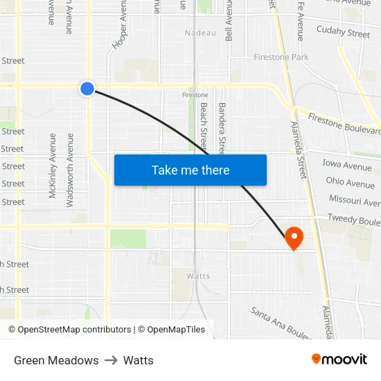 Green Meadows to Watts map