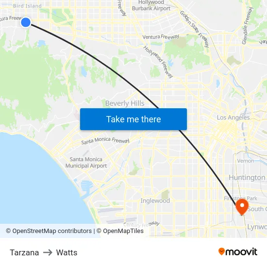 Tarzana to Watts map