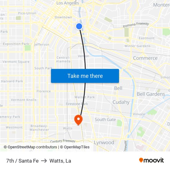 7th / Santa Fe to Watts, La map