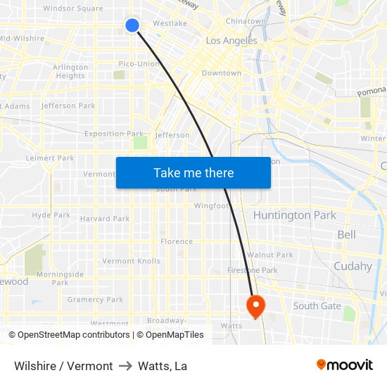 Wilshire / Vermont to Watts, La map