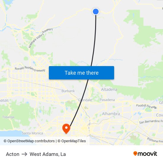 Acton to West Adams, La map