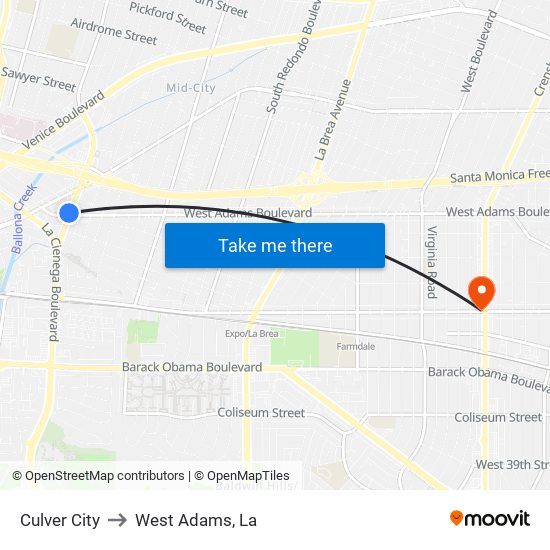 Culver City to West Adams, La map