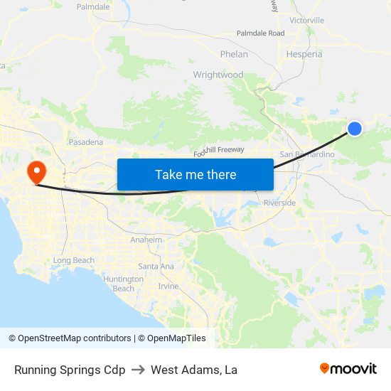 Running Springs Cdp to West Adams, La map