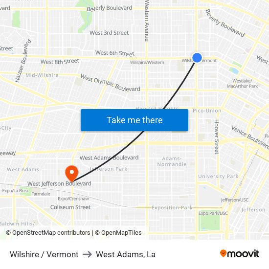 Wilshire / Vermont to West Adams, La map