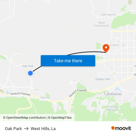 Oak Park to West Hills, La map