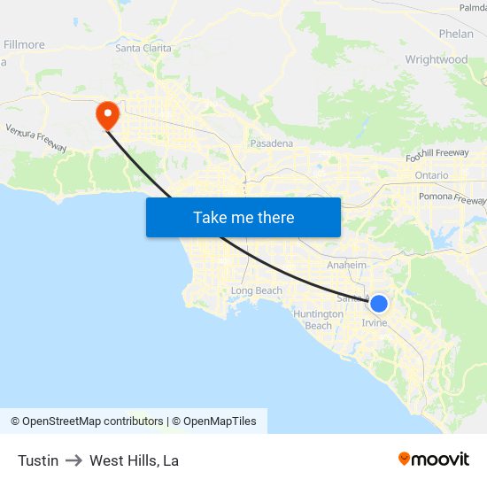 Tustin to West Hills, La map