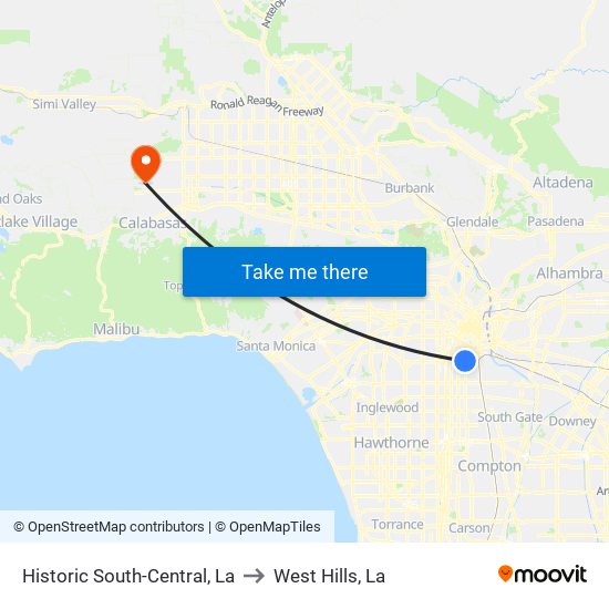 Historic South-Central, La to West Hills, La map