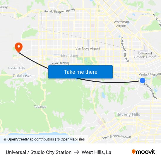 Universal / Studio City Station to West Hills, La map