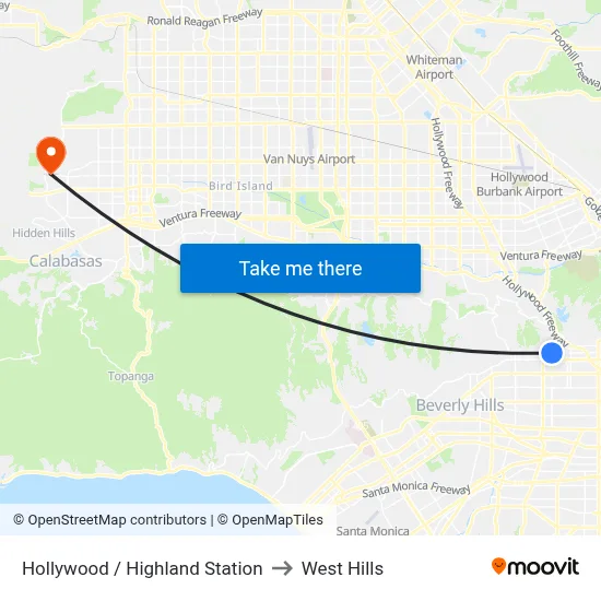 Hollywood / Highland Station to West Hills map