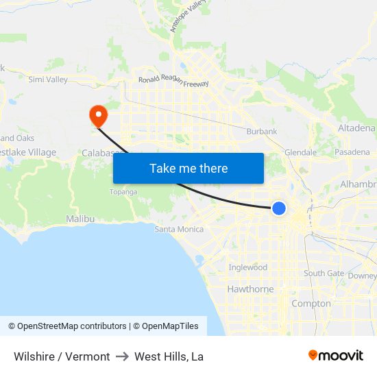 Wilshire / Vermont to West Hills, La map