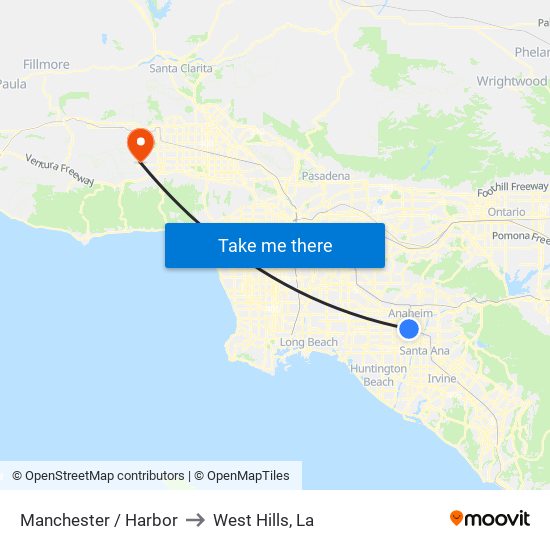 Manchester / Harbor to West Hills, La map