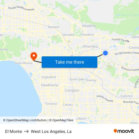 El Monte to West Los Angeles, La map