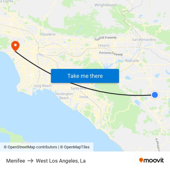 Menifee to West Los Angeles, La map