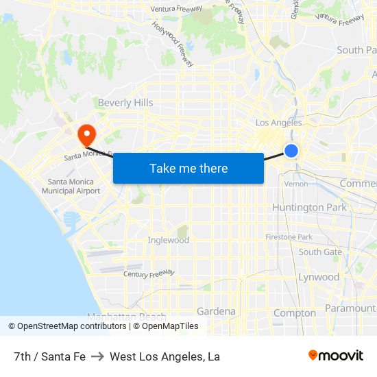 7th / Santa Fe to West Los Angeles, La map