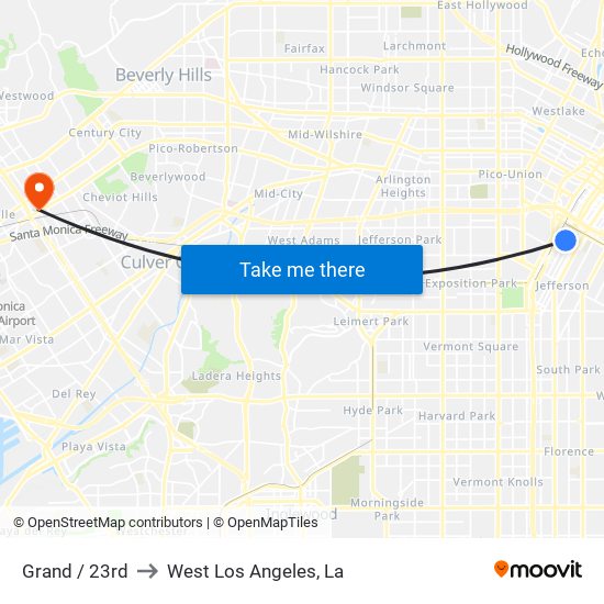Grand / 23rd to West Los Angeles, La map