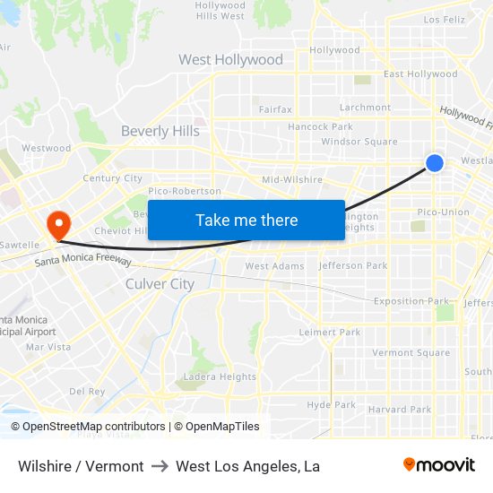 Wilshire / Vermont to West Los Angeles, La map