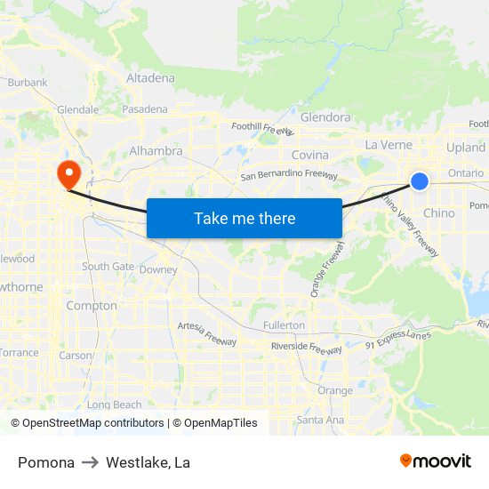 Pomona to Westlake, La map