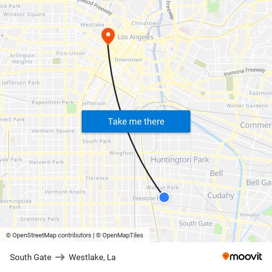 South Gate to Westlake, La map