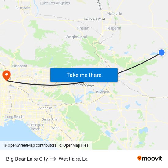 Big Bear Lake City to Westlake, La map