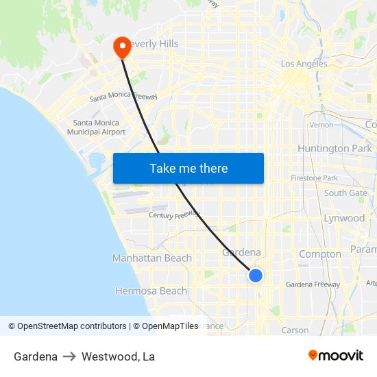 Gardena to Westwood, La map