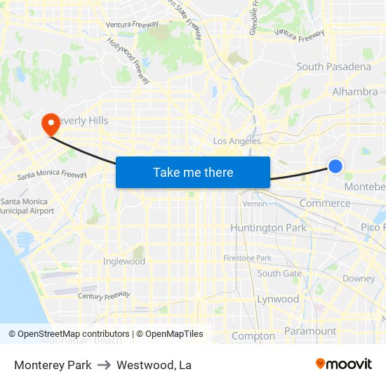 Monterey Park to Westwood, La map