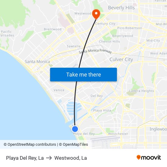 Playa Del Rey, La to Westwood, La map