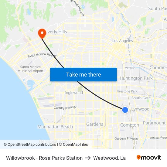 Willowbrook - Rosa Parks Station to Westwood, La map