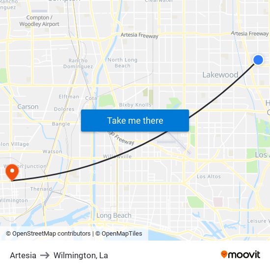 Artesia to Wilmington, La map