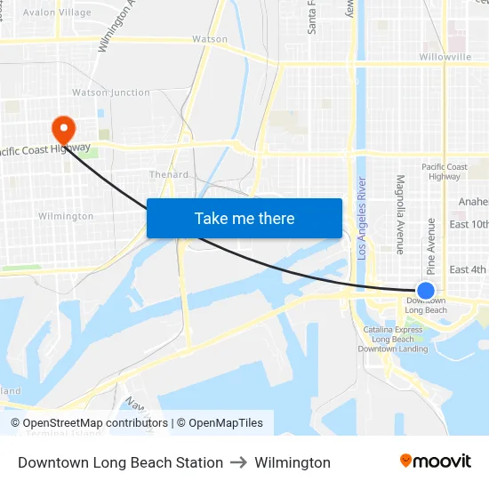 Downtown Long Beach Station to Wilmington map