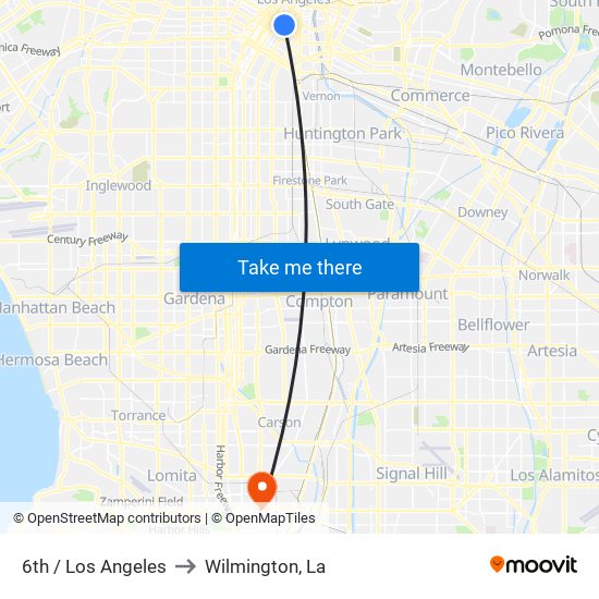 6th / Los Angeles to Wilmington, La map