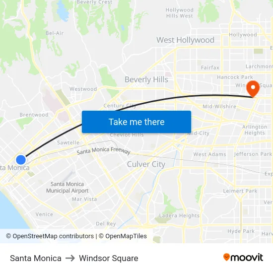 Santa Monica to Windsor Square map