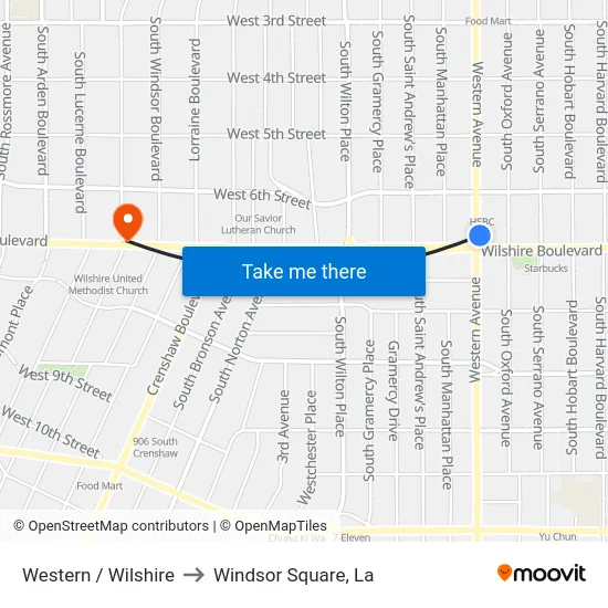 Western / Wilshire to Windsor Square, La map