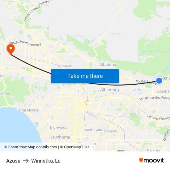 Azusa to Winnetka, La map