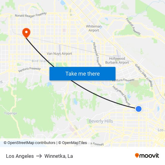 Los Angeles to Winnetka, La map