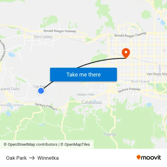 Oak Park to Winnetka map