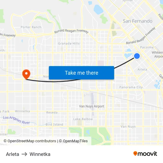 Arleta to Winnetka map