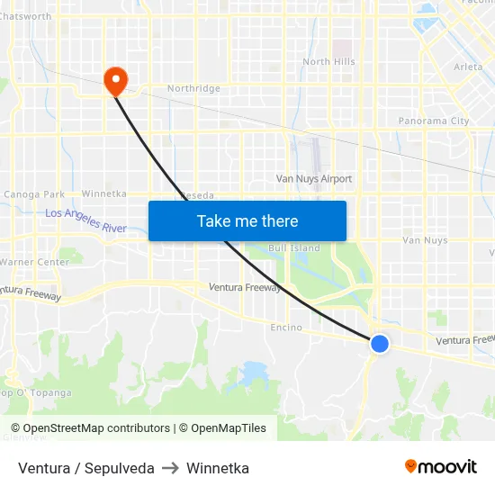 Ventura / Sepulveda to Winnetka map