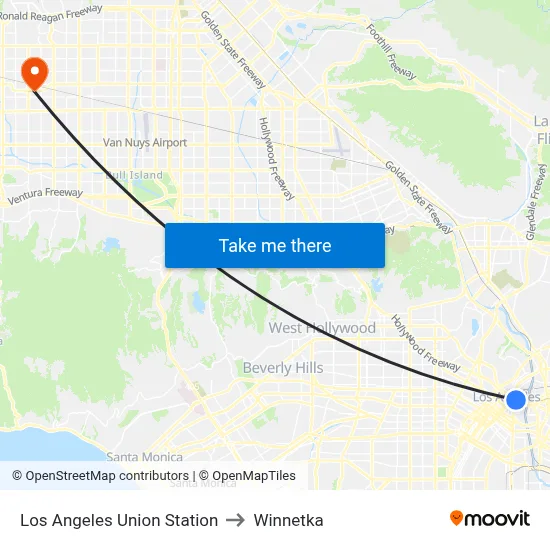 Los Angeles Union Station to Winnetka map