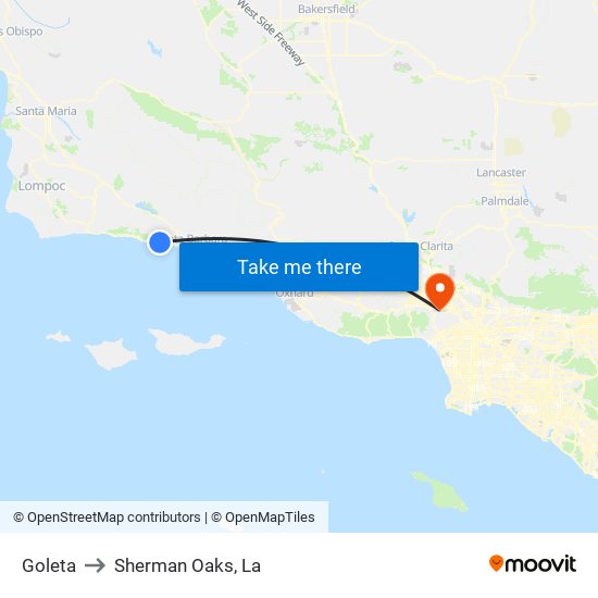 Goleta to Sherman Oaks, La map