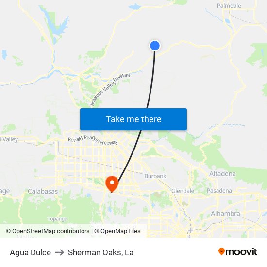 Agua Dulce to Sherman Oaks, La map